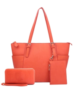 Fashion Faux Handbag with Matching Wallet Set WU1009W BURNT ORANGE